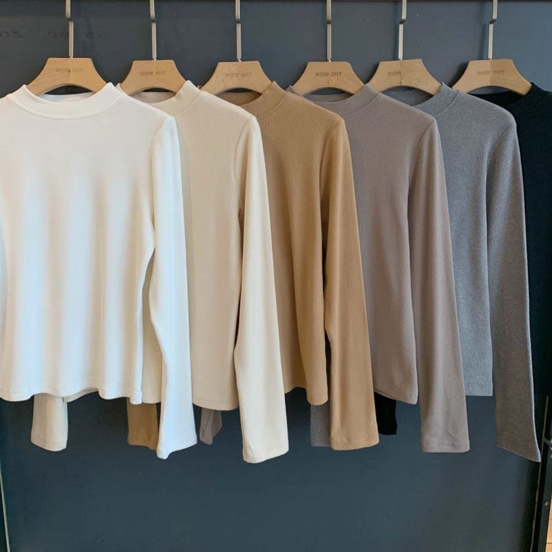 WTHEONE墙裂推荐软糯亲肤磨毛双面慕斯绒感螺纹高弹打底衫女秋冬