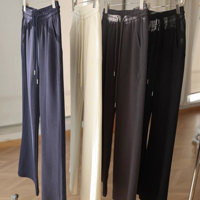 Lu家同款 巨显瘦！舒适垂感高密针织抽绳松紧高腰宽松微喇叭长裤