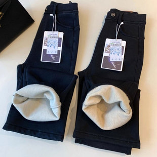 显高显瘦自发热蚕丝羊毛弹力高腰微喇加绒牛仔裤 THEWOW 九防面料