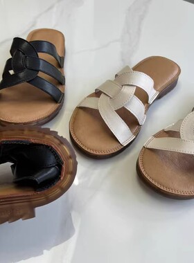 日本单！软底！外穿！不磨脚！真皮！罗马凉拖舒适平底懒人凉鞋女
