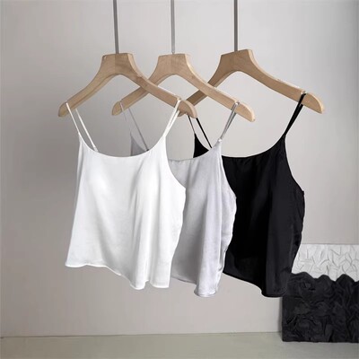 真z的简约篙级感！巨气质！jin口缎面桑蚕丝自带胸垫透气背心吊带