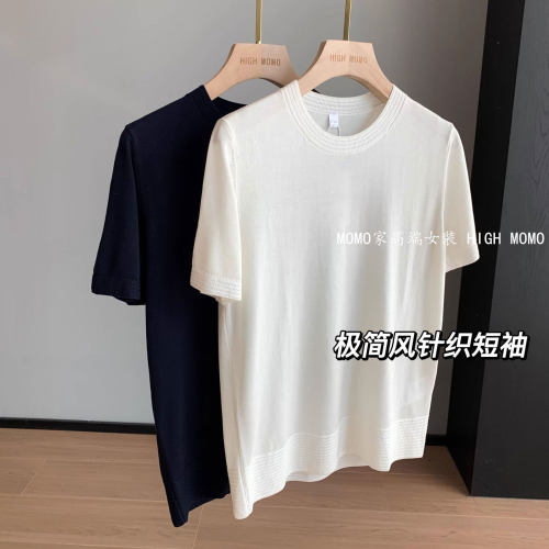 极简风~100%莱赛尔14针工艺气质显瘦圆领短袖针织衫T恤女夏季新