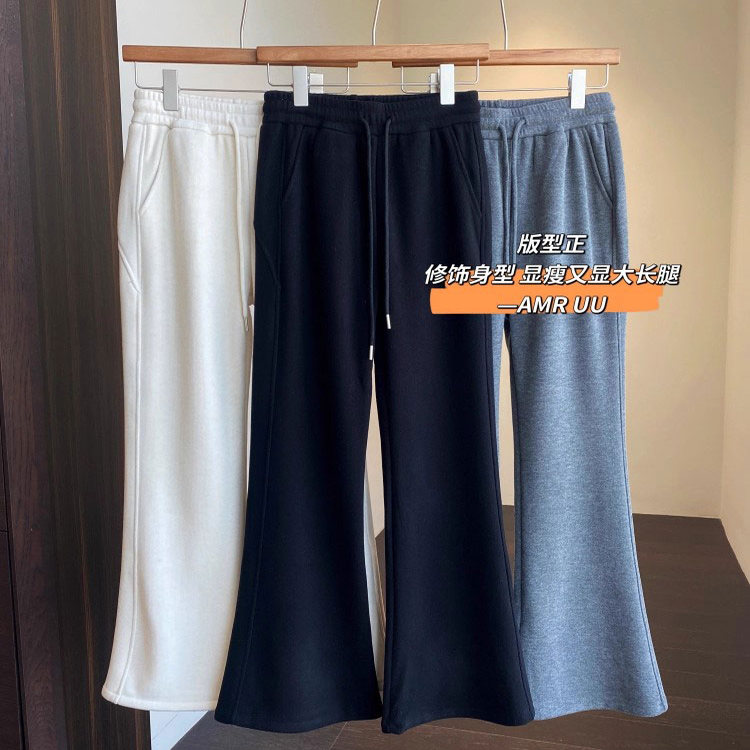 AMR UU◆火爆裤型～显腿长加绒加厚保暖高腰微喇阔腿裤女秋冬新款