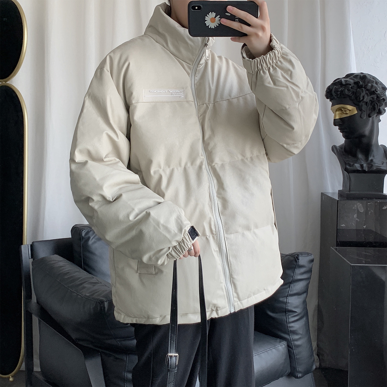 Q603冬季港风男女纯色皮衣棉衣机车服加厚棉服外套日系大码P128,男装皮衣,电商C306