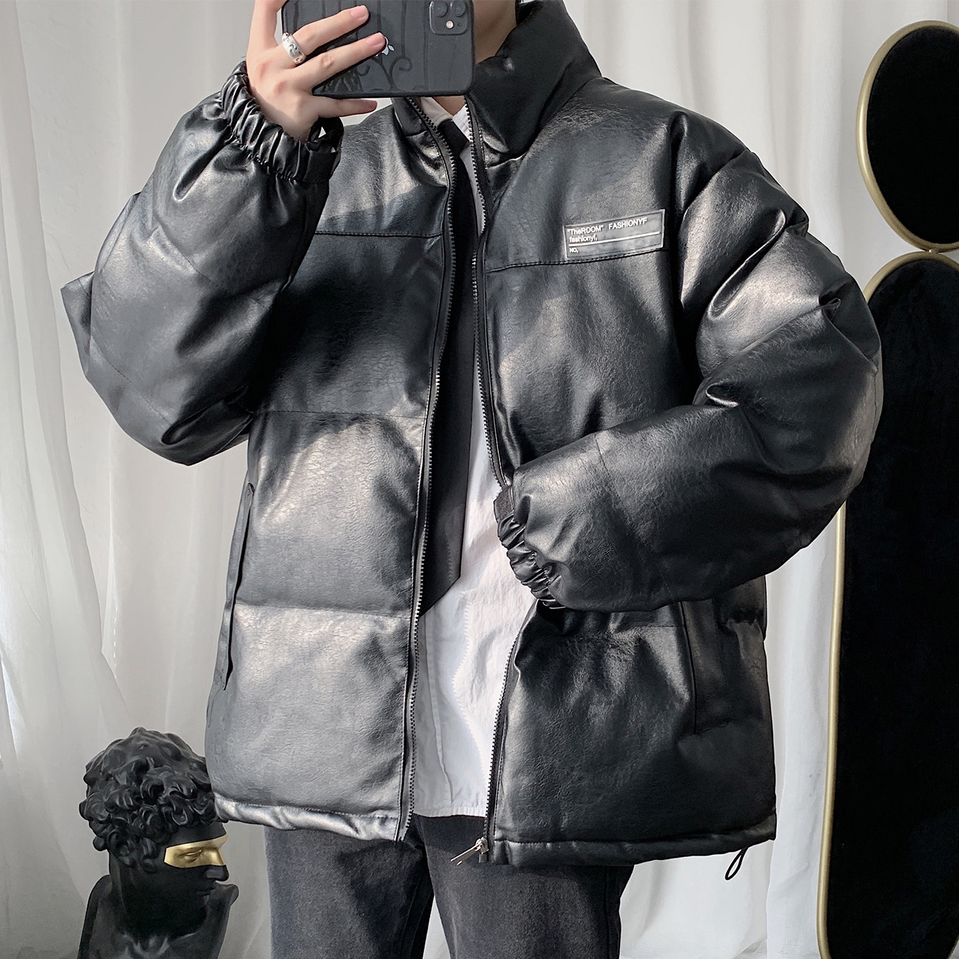 Q603 冬季港风男女帅气皮衣棉衣机车服加厚棉服外套日系大码 P128图片