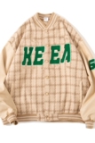 EQ85秋季新款港风宽松格子拼接字母刺绣夹克棒球服休闲外套潮P113，男装夹克，电商C306