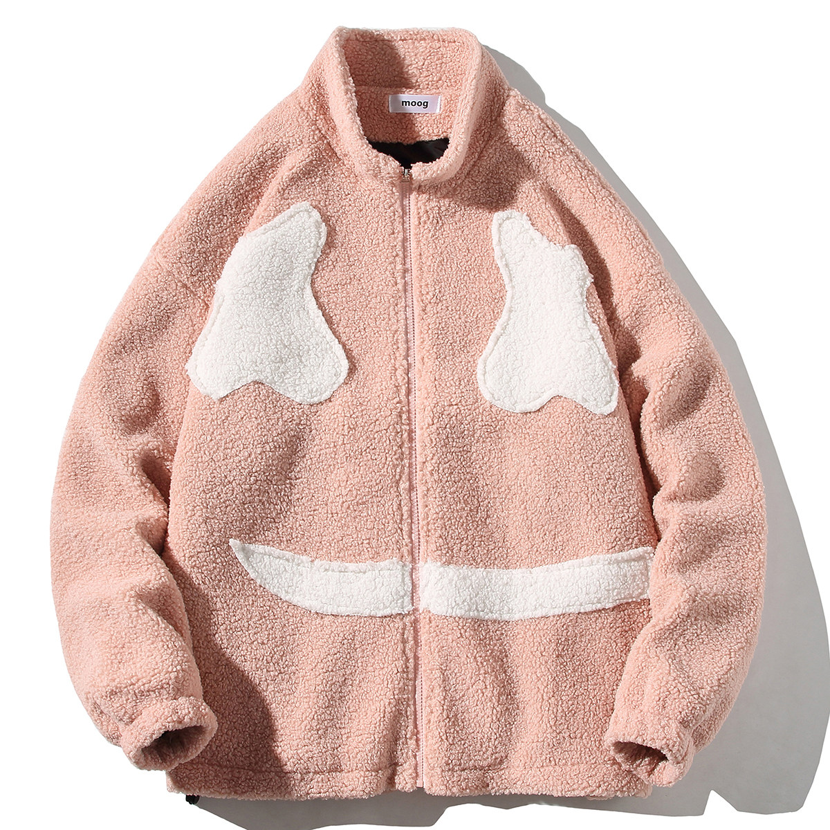 EY101冬季港风男女潮流笑脸刺绣加厚羊羔毛棉服棉衣外套白底P105,男装棉衣,电商C306