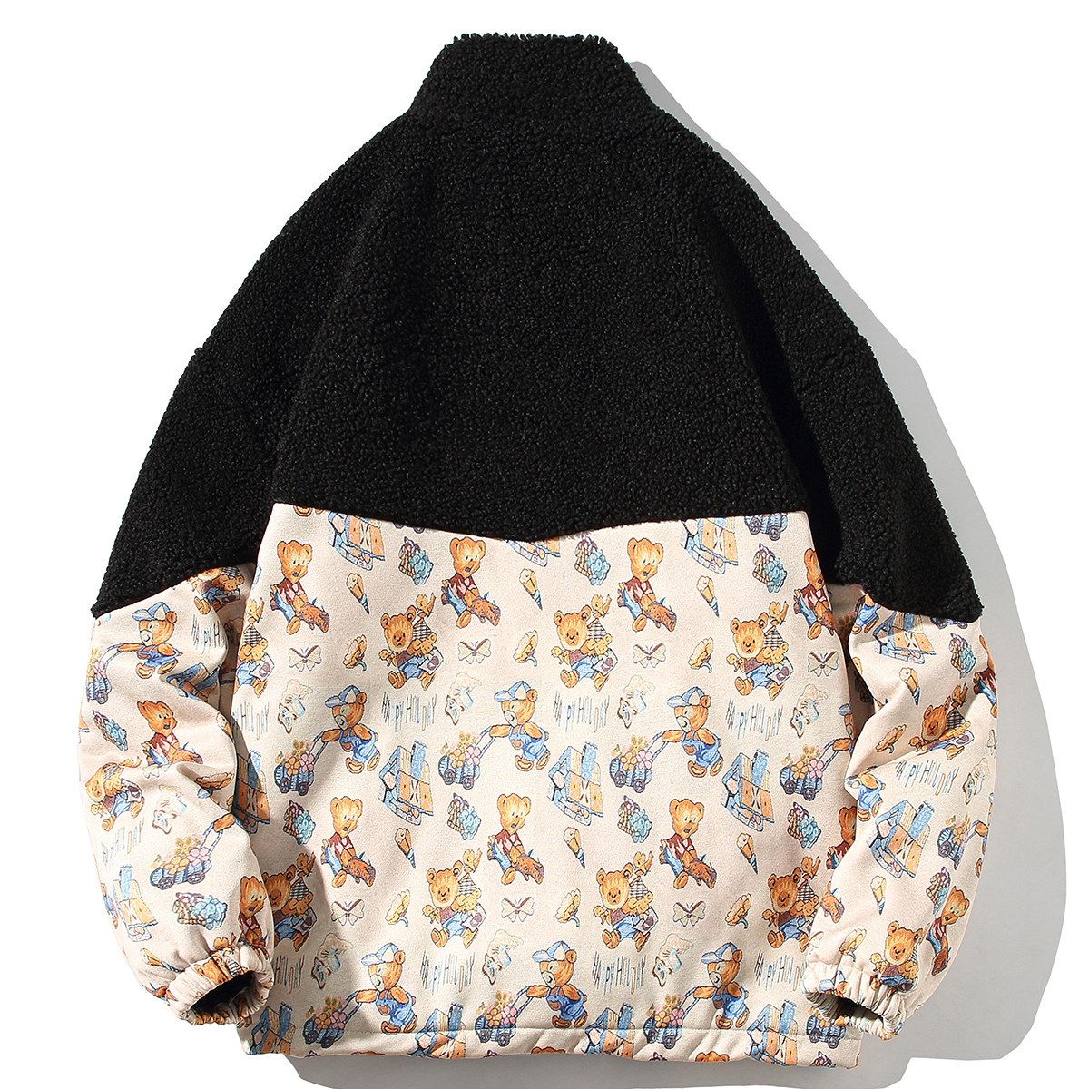 EY108冬季新款港风休闲男女小熊拼接加厚羊羔毛棉衣棉服外套P110,男装棉衣,电商C306