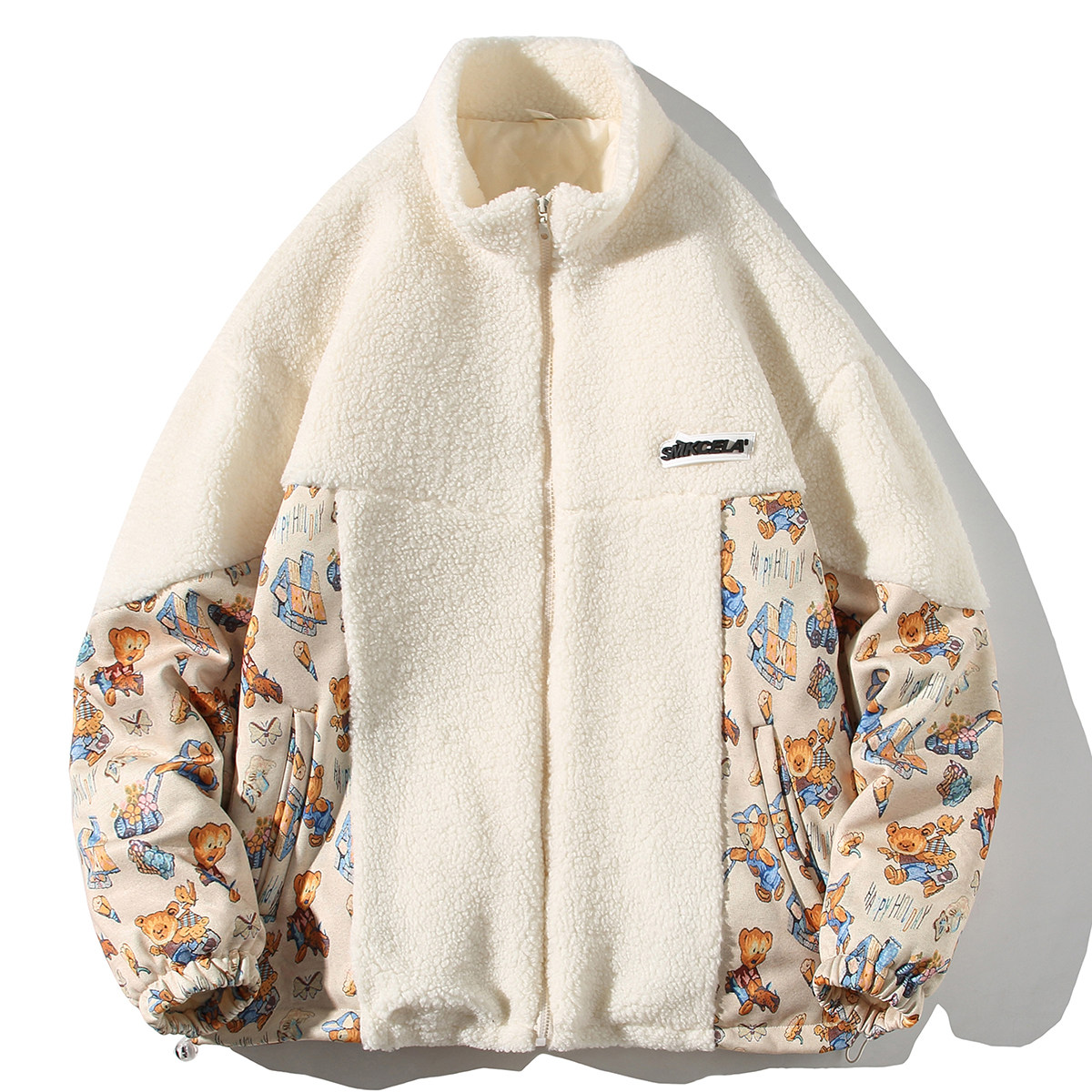 EY108冬季新款港风宽松男女小熊拼接加厚羊羔毛棉衣棉服外套P110,男装棉衣,电商C306