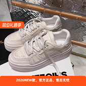 女2026新款 做旧板鞋 四季 诗歌兰增高厚底小白鞋 系带圆头休闲运动鞋