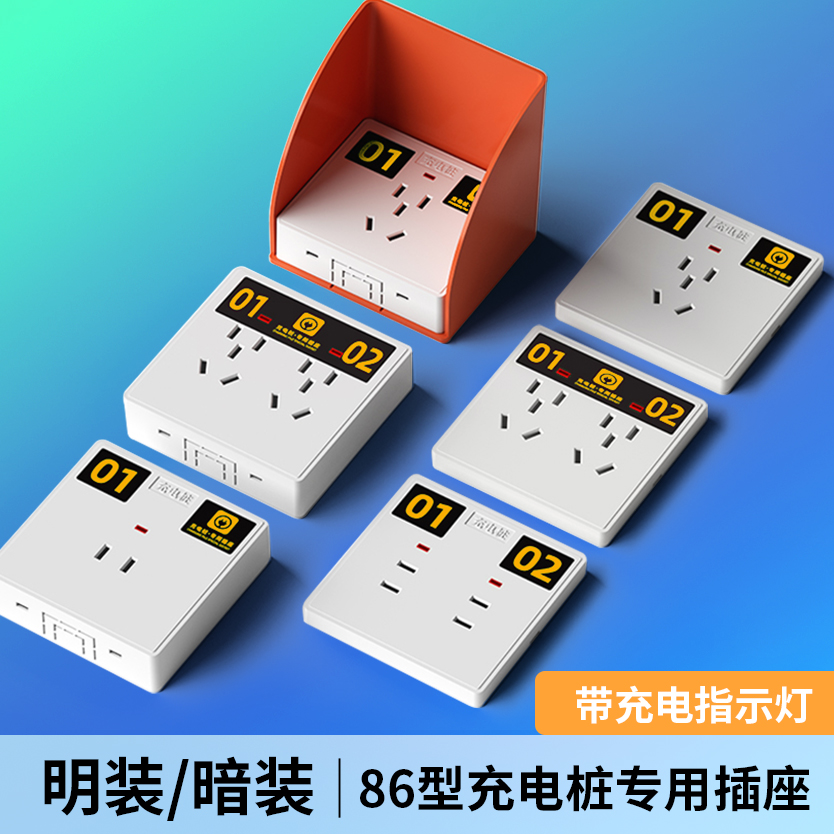 电动车充电桩充电站86型明装暗装五孔十孔插座户外专用防水电源