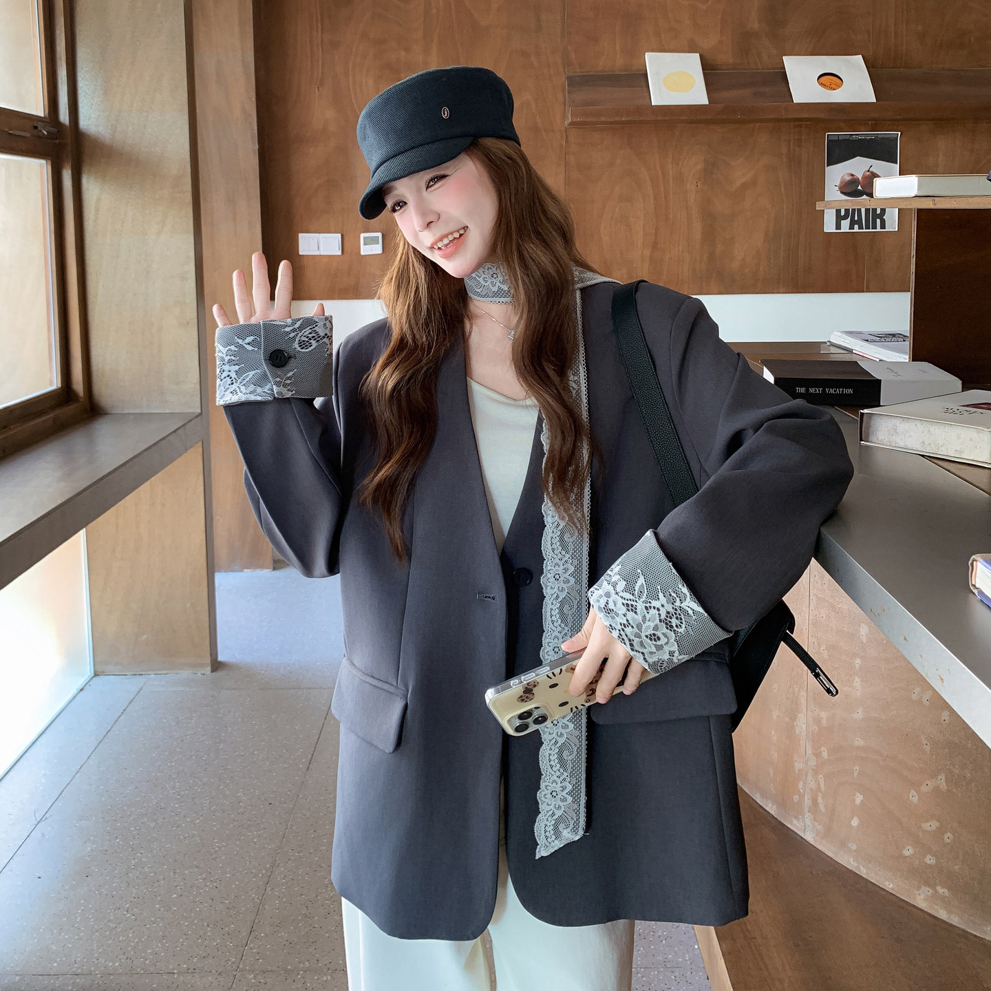 【新款】蕾丝拼接飘带西装207-8037P155控248,女装西装,卡莱