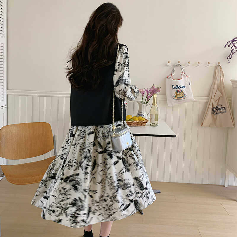 【现货春款】数据好水墨画连衣裙马甲2件套装207-026P155控238,女装套装/套裙,卡莱
