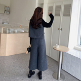 【新款】小香风马甲阔腿裤T桖3件套装207-8058P205控328，女装套装/套裙，卡莱