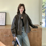 【新款】立领蛋白皮皮衣短外套207-8032P150控248，女装短外套，卡莱