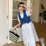 白色衬衫连衣裙套装女夏2025新款设计感牛仔马甲时尚穿搭两件套潮，女装连衣裙，卡莱