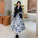 【现货】秋季新款水墨画连衣裙马甲2件套装207-026P155控218，女装套装/套裙，卡莱