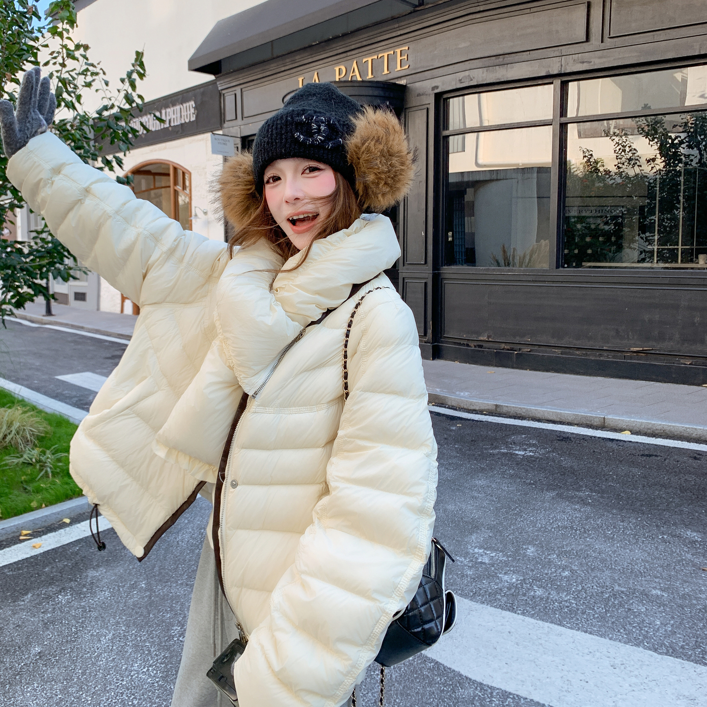 新款现货可脱卸围脖排骨90羽绒服207-1866P345控478，女装羽绒服，卡莱