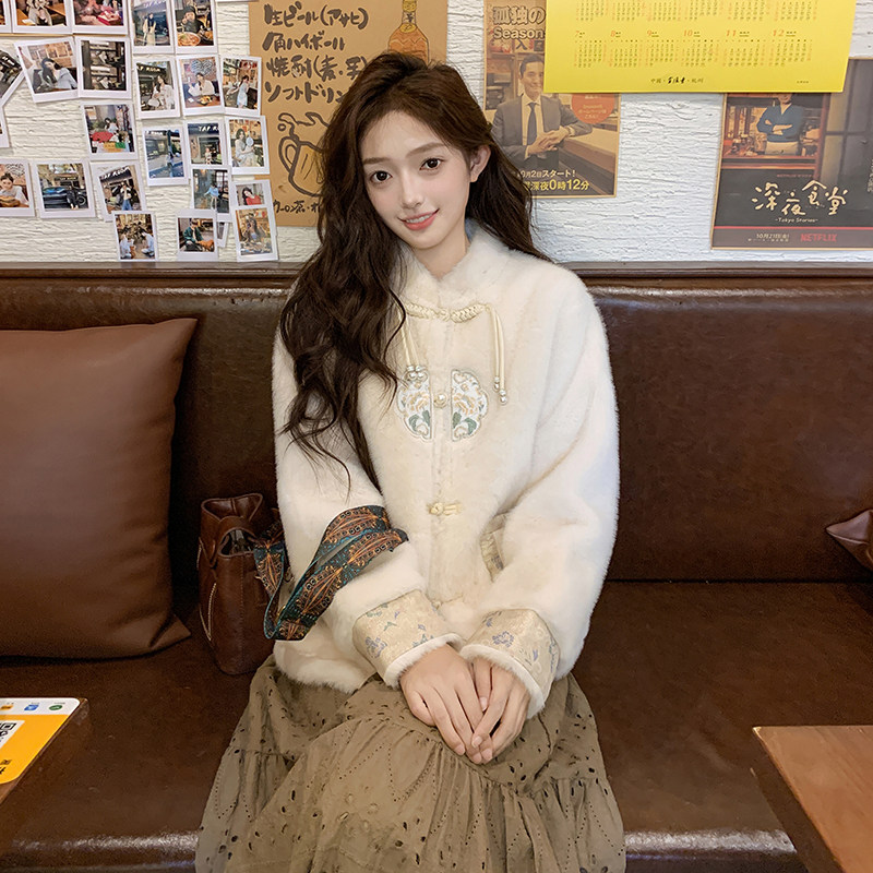 新款现货新中式风仿貂毛外套207-1023P195控288,女装派克服,卡莱