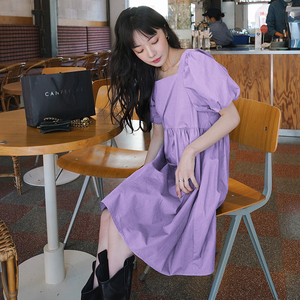 方领泡泡袖连衣裙女夏a字裙娃娃裙小个子甜美初恋温柔风小众设计图片