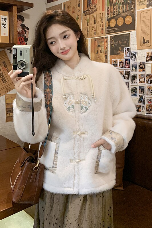 新款现货新中式风仿貂毛外套207-1023P195控288,女装派克服,卡莱