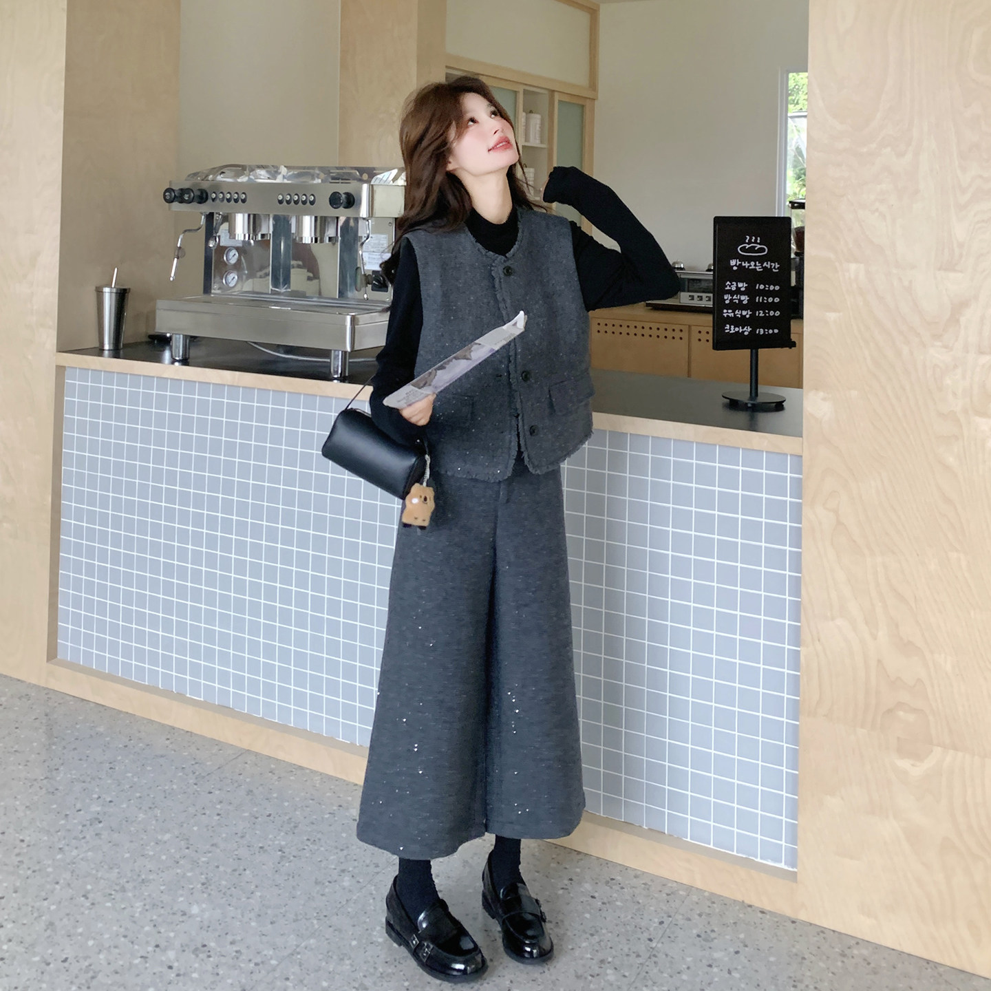 【新款】小香风马甲阔腿裤T桖3件套装207-8058P205控328，女装套装/套裙，卡莱