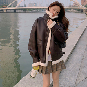 现货档口可拿高品质皮毛一体羊羔毛机车服207-J8806P185控268图片