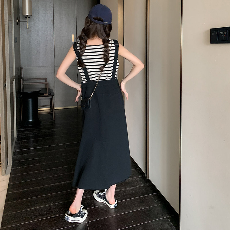 鱼尾开叉牛仔连衣裙T恤夏新款宽松高腰显瘦短袖背带裙,女装连衣裙,卡莱
