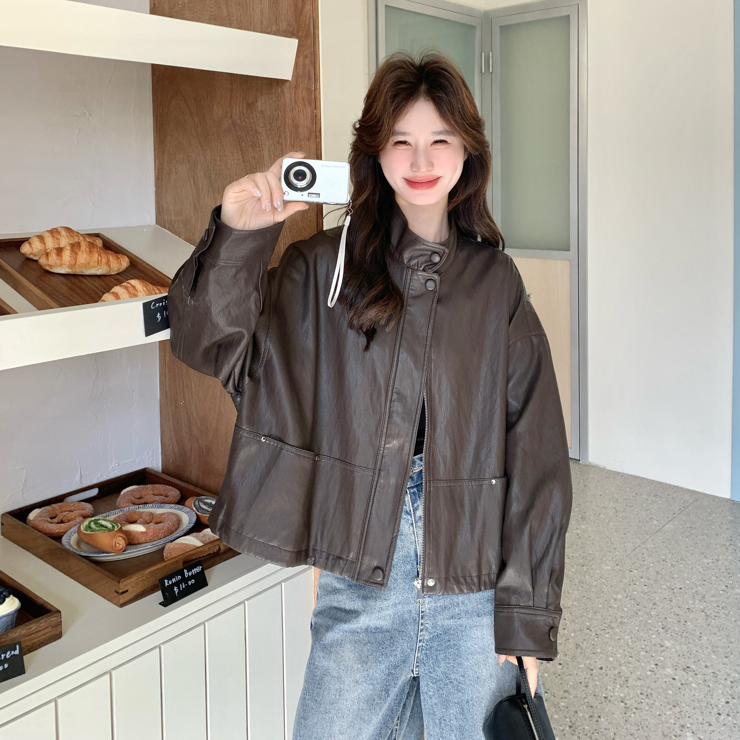 【新款】立领蛋白皮皮衣短外套207-8032P150控248，女装短外套，卡莱