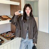 【新款】立领蛋白皮皮衣短外套207-8032P150控248，女装短外套，卡莱