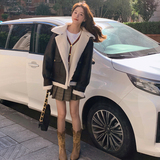羊羔毛皮毛一体机车服外套女2024冬装新款小个子bf风短款加厚棉服，女装短外套，卡莱