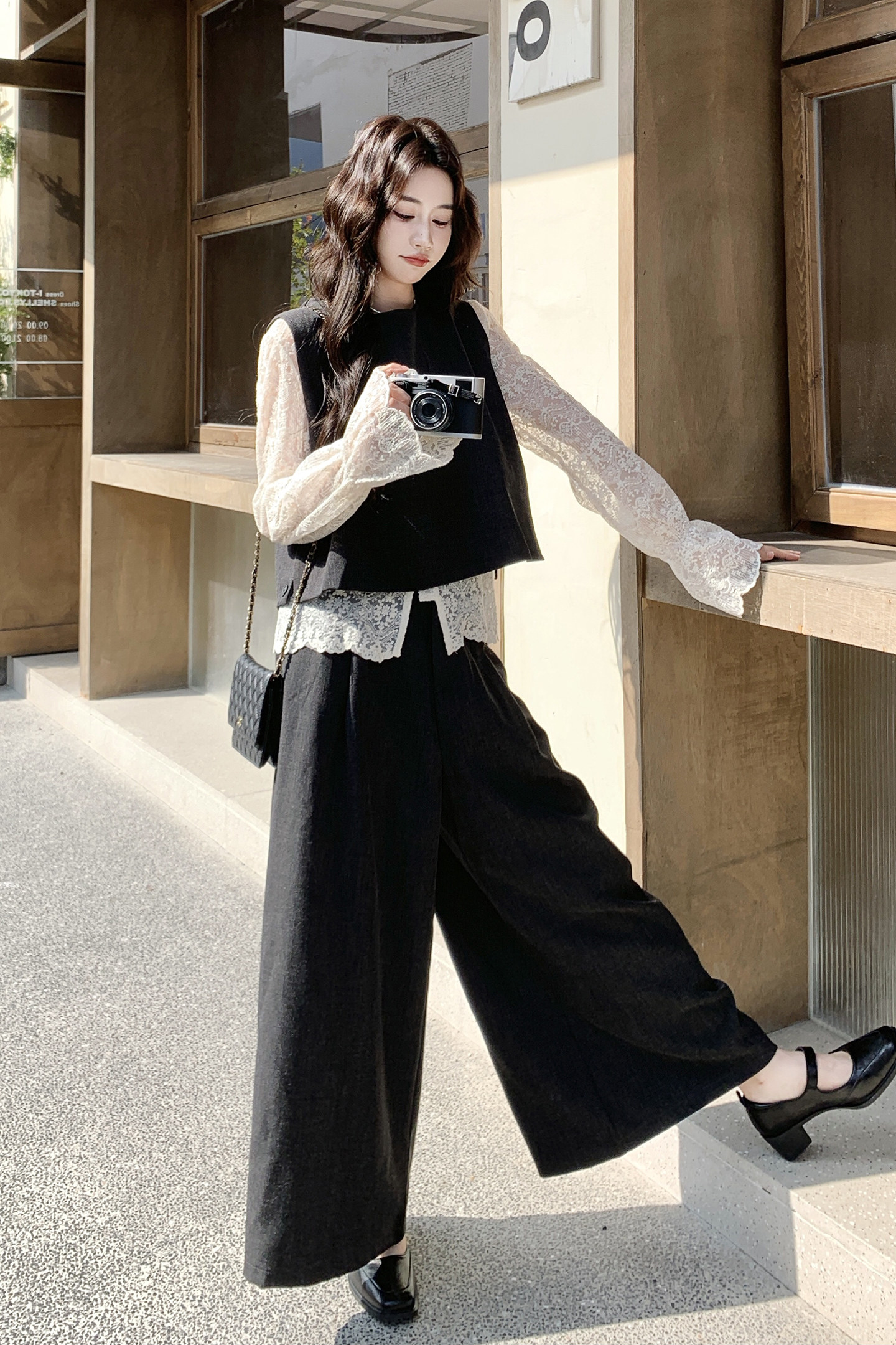 【新款】蕾丝上衣马甲阔腿裤三件套装207-335P215控348,女装套装/套裙,卡莱