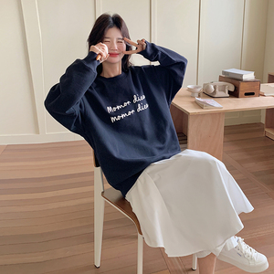 时尚假两件卫衣连衣裙女2025春新款韩系宽松显瘦慵懒风休闲长裙子图片