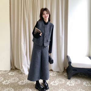 【新款】小香风马甲阔腿裤T桖3件套装207-8058P205控328图片