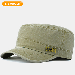 路瓦新款 秋冬帽子牛仔布百搭平顶帽中老年户外遮阳春秋鸭舌帽 男士