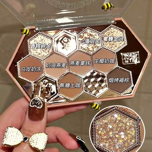 蜜茶奶咖橘棕哑光珠光闪粉显色日常 新款 HOLD LIVE蜂巢碎钻眼影盘