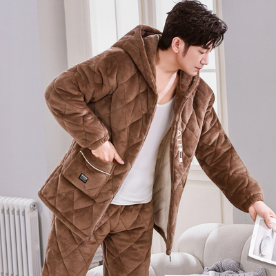 男士珊瑚绒加厚加绒保暖睡衣