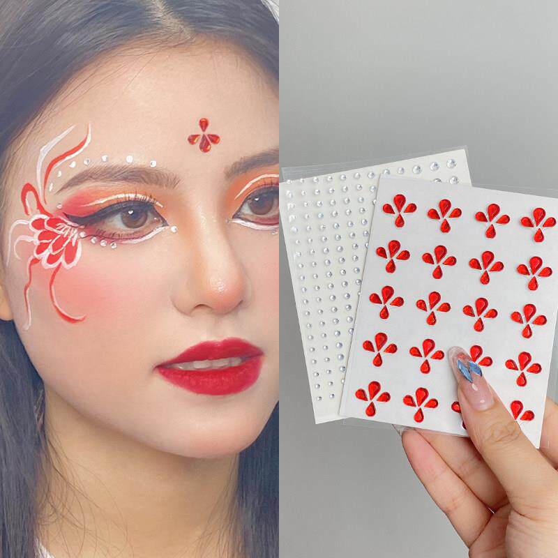眉心贴舞台妆贴脸水钻额头贴花花钿面部古风贴钻眼妆小水钻泪亮钻