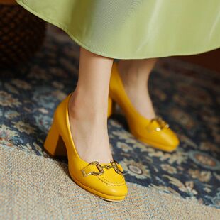 特大码女鞋41到48黄色42大牌风范43粗跟44方头45英伦46高跟单鞋47