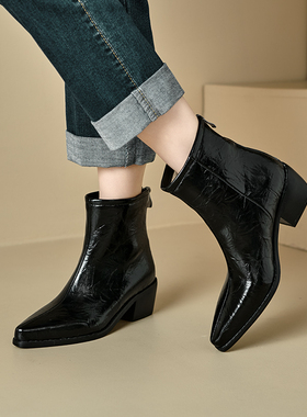 外贸新款41到48特大码女鞋43黑色44高跟短靴45尖头46女靴子47Q61Q