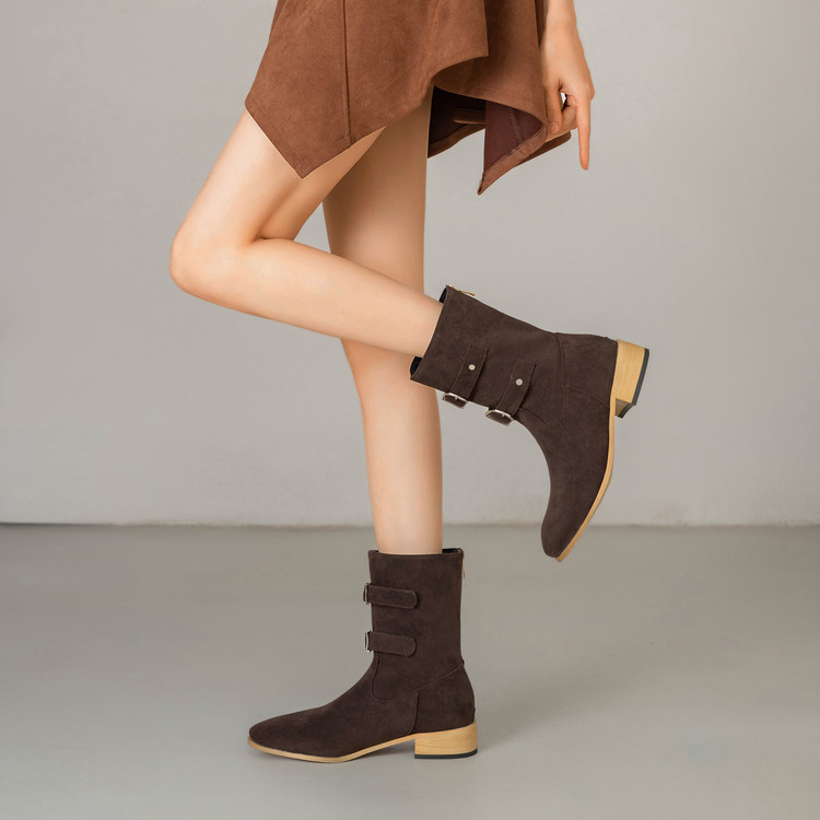 外贸41到48特大码女鞋42时尚43中跟女靴子44绒面45短靴46 47YQ44W