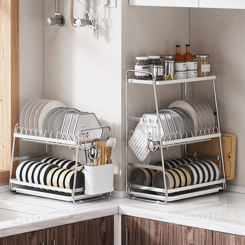 不锈钢边碗盘碗碟碗筷厨房沥水架餐具水池洗碗池晾双层碗架子,厨房/烹饪用具,碗架,淘宝优惠券,粉丝福利购,淘宝优惠卷