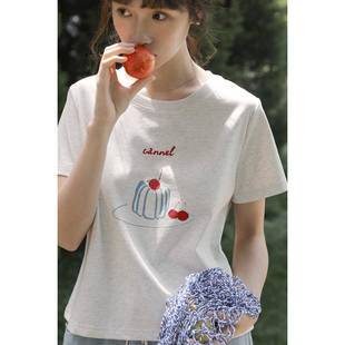 白色上衣 樱桃小蛋糕 凉感冰萃棉 短袖 女正肩t恤设计感小个子短款