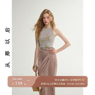 女夏 从那以后新中式 穿搭吊带背心无袖 t恤一字领小上衣修身 针织衫