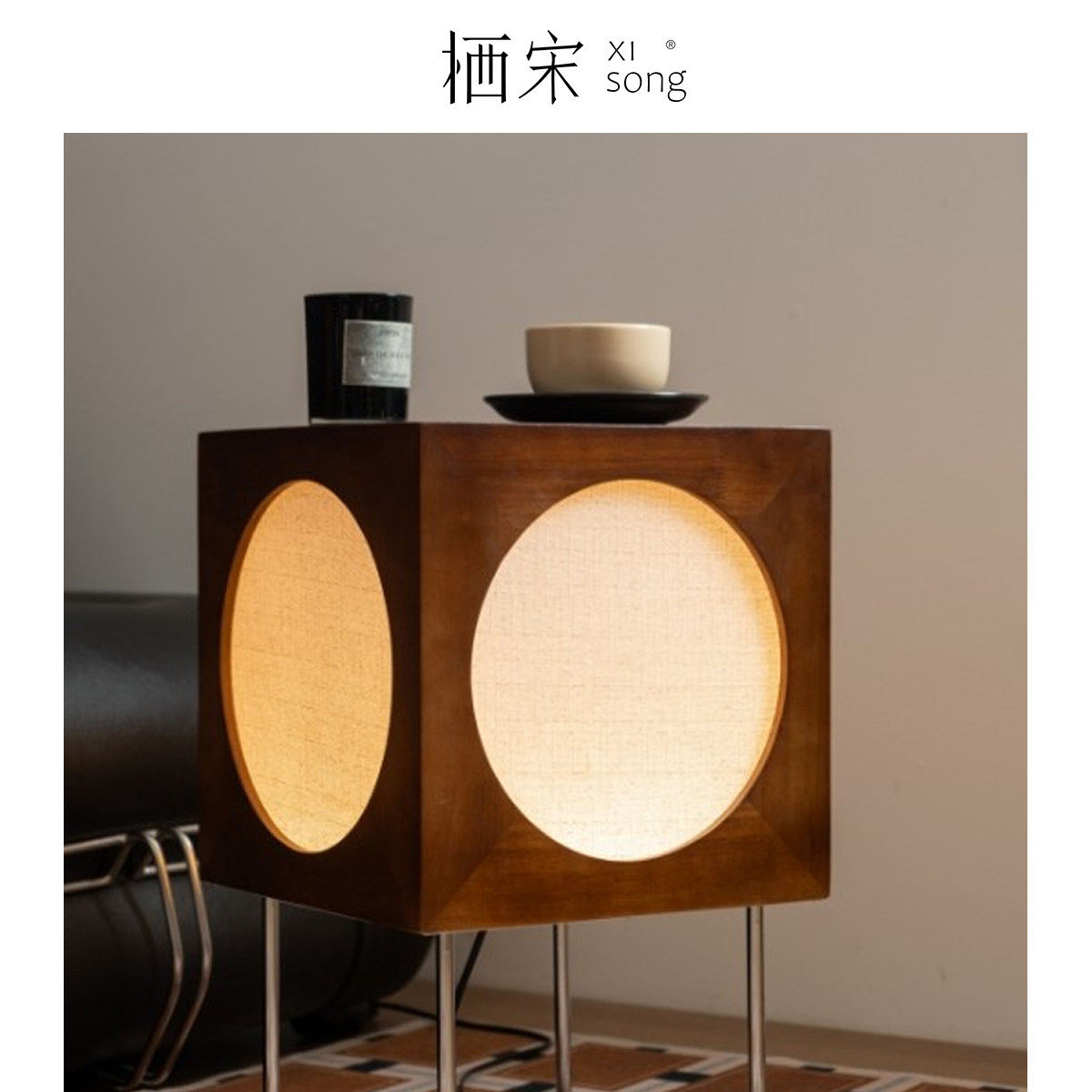 中古风落地灯客厅沙发旁边几氛围灯卧室床头柜小户型角几边桌台灯