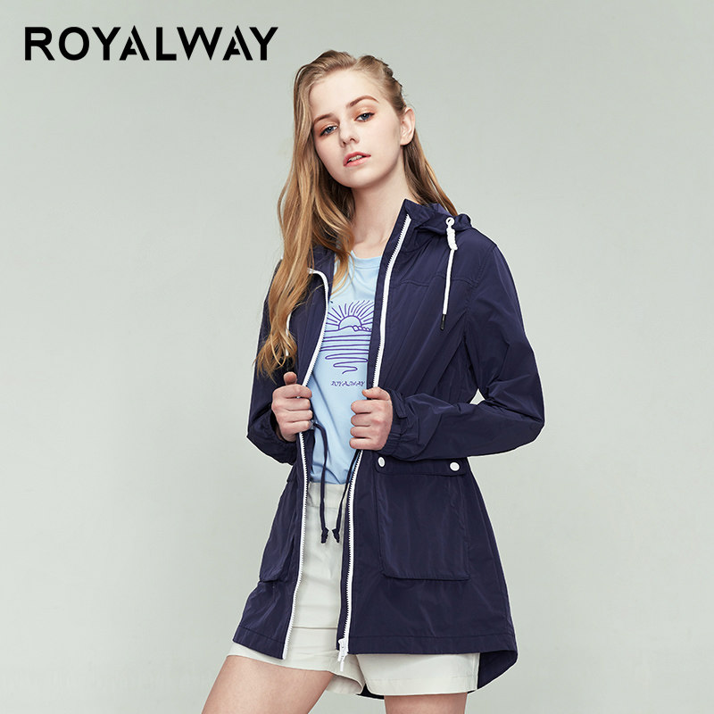 royalway中长款女士防风风衣外套收腰春秋户外休闲学院风