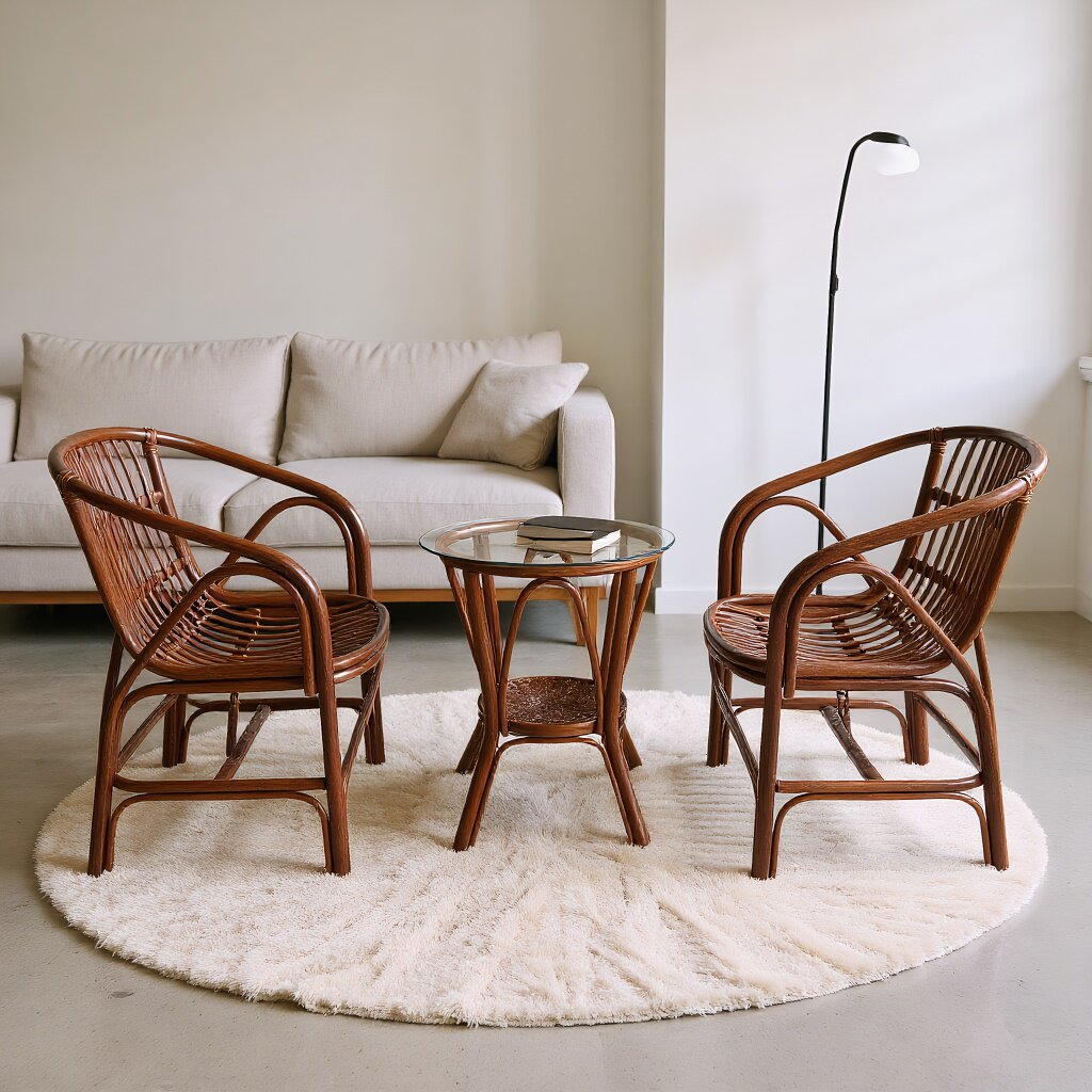 现代风印尼真藤椅三件套阳台夏天休闲茶桌家用藤编桌椅组合靠背椅