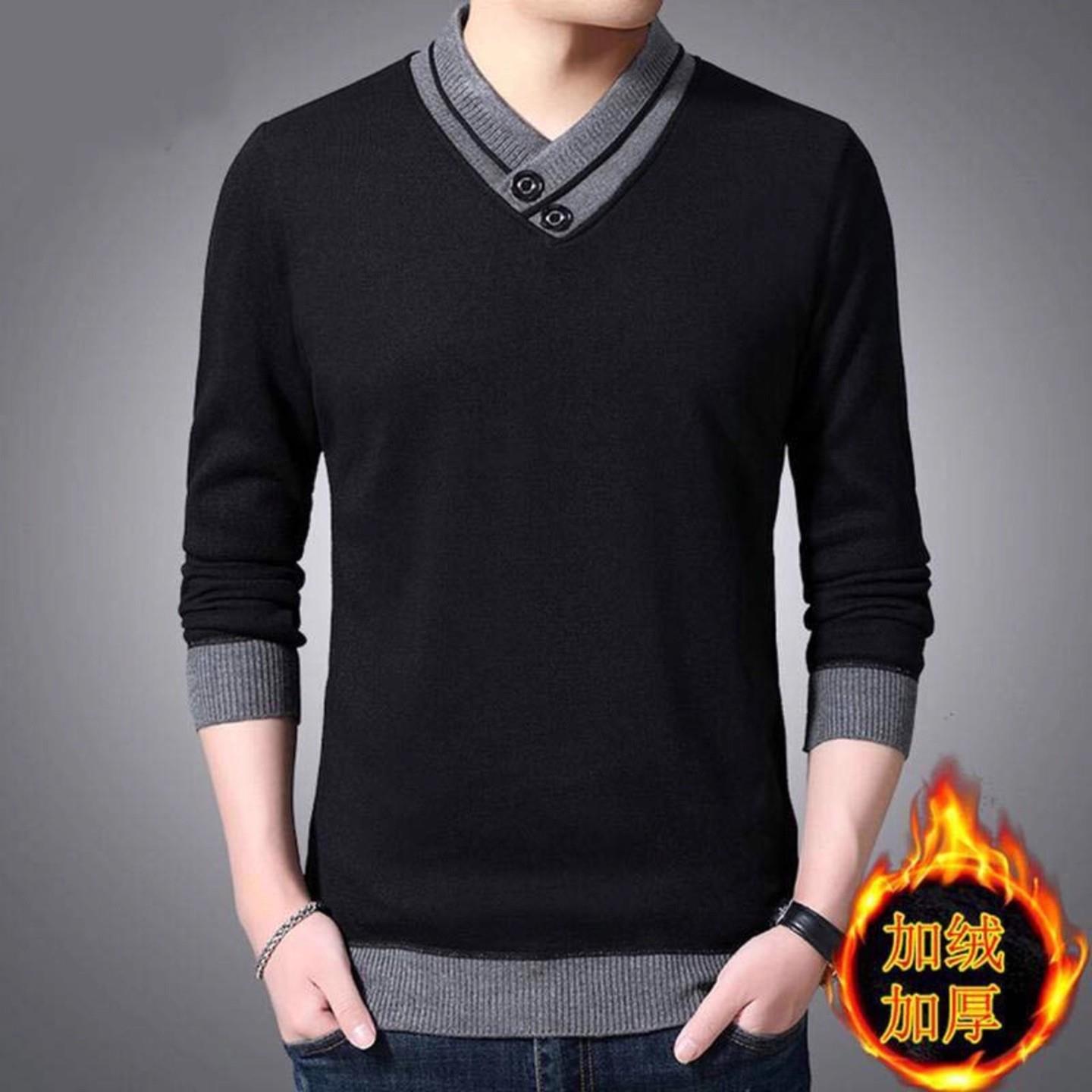 芸菲汇男装专柜正品2025秋冬新款长袖针织衫男士V领加绒休闲卫衣