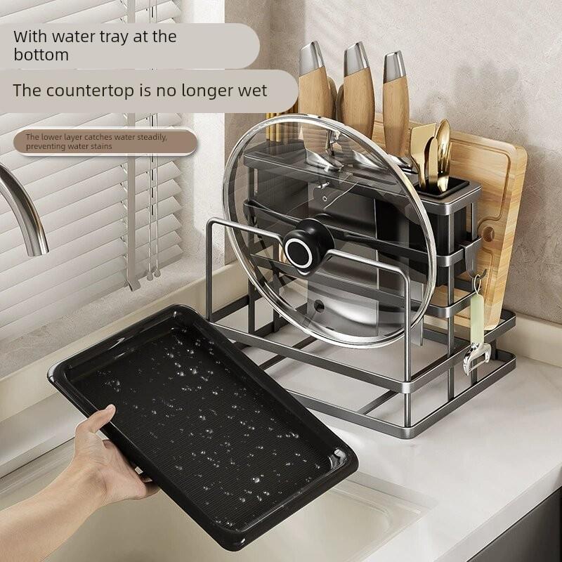 顺心购优选厨房台面菜刀砧板收纳架多功能壁挂锅盖刀具一体放置架