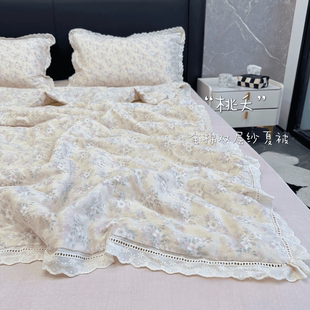 新款A类公主风全棉双层纱床上四件套纯棉床单被套棉纱布紫色床品